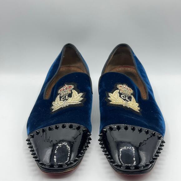 CHRISTIAN LOUBOUTIN Captain Loubi Velvet Crest Loafer Patent Spike Sz 43.5 $1350